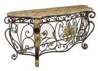 LARGE MARBLE & SCROLLED WROUGHT IRON CONSOLE TABLE