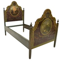 19TH C. CONTINENTAL BED PAINTED RELIGIOUS SCENE