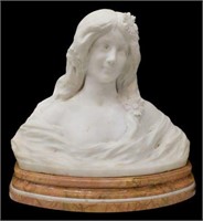 ART NOUVEAU MARBLE BUST WITH DAISIES, CALENDI