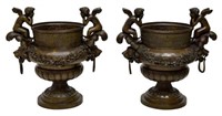 (2) LARGE CLASSICAL STYLE BRONZE GARDEN URNS