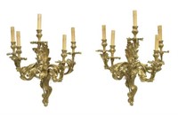 (PAIR) LOUIS XV STYLE FIVE LIGHT WALL SCONCES