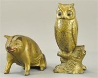 WISE OWL ON BRANCH & SEATED PIG STILL BANKS