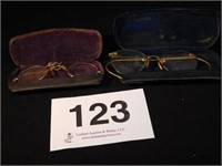 Old eyeglasses - one pair in case to pin to dress