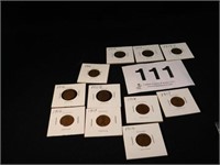 Eleven wheat pennies, in the 19teens
