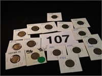 Sixteen Buffalo nickels in 2x2s
