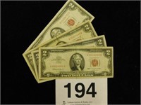 Four 1963 series $2 bills, red seal