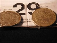 Two 1921 D Morgan silver dollars