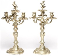 Pair of Silver-Tone Metal Rococo-Style Candelabra