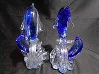 Pair of Dolphin Glass Bookends