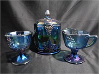 3 pcs of Blue Leaf & Grape Harvest Glass Items