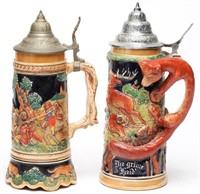 2 German Decorative Beer Steins, 1 a Music Box