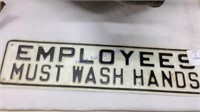 Employees must wash hands, metal sign
