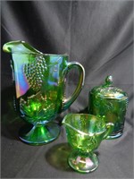 3 pcs of Green Leaf and Grape Harvest Glass Items