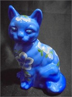 Hand Painted Fenton Blue Cat Figurine
