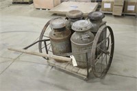 (4) Vintage Milk Cans with Cart