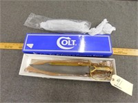 Colt Bone Handled Damascus Bowie Knife with Brass