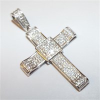 Sterling Silver & Clear Stone Cross Pendant