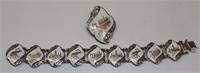 Sterling Silver Enameled Bracelet & Pin