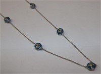 Sterling & Enameled Necklace With Green Stones