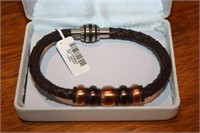 Stainless Steel Men's Leather Bracelet with Beads
