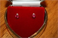 10K Gold Synthetic Ruby Heart Shaped Earrings