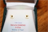 14K Gold Diamond Earrings with Mother of Pearl