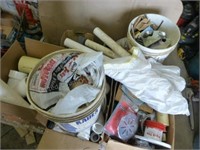 5 boxes & 2 pails plumbing items - some used