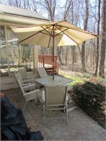 Patio Table, Chairs, Umbrella