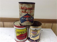 3 Vintage Atlantos ++ 1 QT Motor Oil Cans