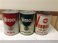 Lot of 3 Vintage Veedol 1 QT motor oil cans