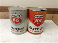 Lot of 2 Vintage Phillips 66 1 QT oil cans