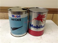 2 Vintage Mobil Jet Oil II 1 QT Motor Oil Cans