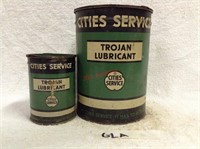 Early Cities Service Trojan Lubricant Cans