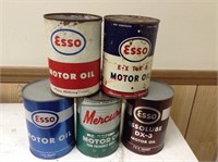 Lot of 5  Vintage Esso Motor Oil Cans 1 qt