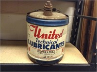 Vintage 5 Gal United Technical Lub Motor Oil Can