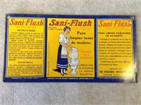 ca 1913 Spanish Language Sani-Flush Tin Taker Sign