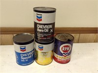 Lot of 4 Vintage Chevron Motor Oil Cans 1qt