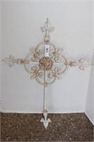 Painted Wrought Iron Cross with Fleur Di