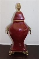 Red Urn with Lid in Faux Crackle finish
