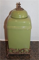 Green Ceramic Jar with Sealed Lid on