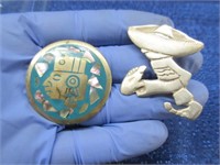 sterling aztec pin & man in sombrero pin