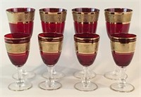 Vintage Venetian Red Wine Glasses w/ Gold Trim