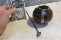 antique unique Pot w/ Silver Spoon?  4"
