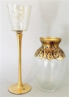 Candle Holder and Vase With Gold Accents