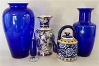 Blue Glass Jars and Teapot
