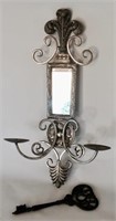 Large Decorative Mirror and Sconce and Metal Key