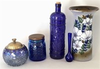 Flower Vase, Mosaic. Glass Jar - Blue Glass