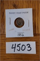 1852 THREE CENT PIECE-SILVER-RARE