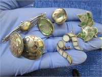 sterling jewelry lot (4 earring sets & pin) inlaid