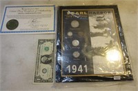 Pearl Harbor Silver Coin SET w/ Papers in Frame